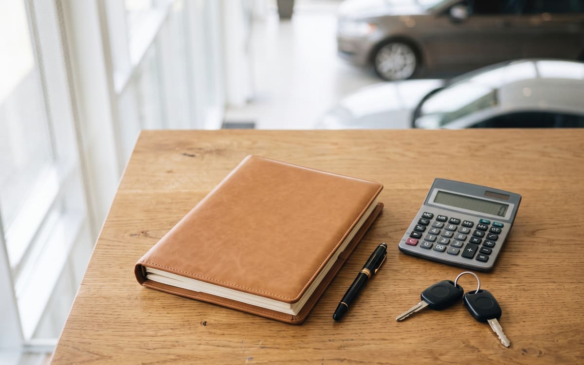 A financing folder, a pen, and keys on a desk